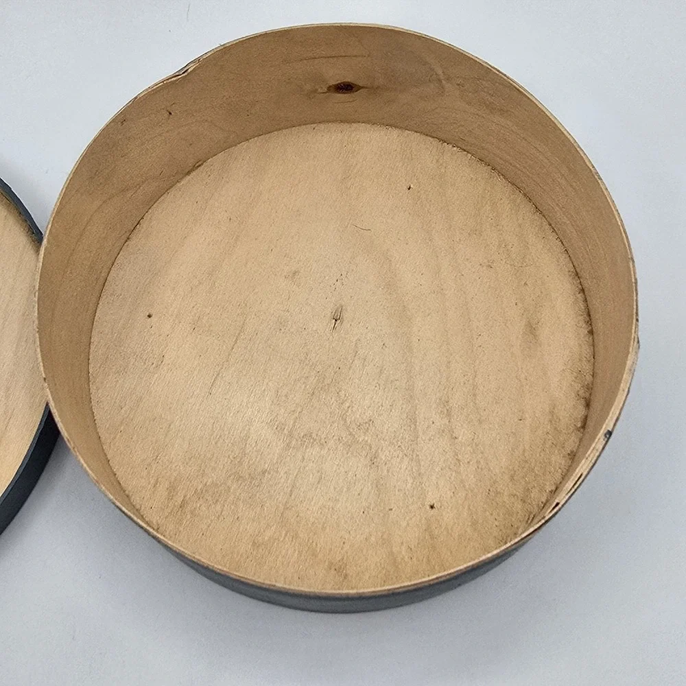 Vintage Wood Wooden Tole Hand Made Hand Painted Round Trinket Box Floral